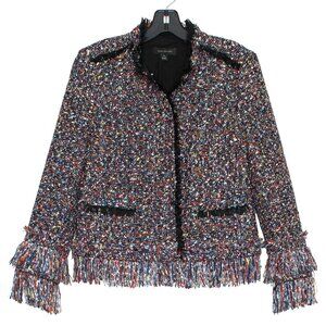 Ann Taylor Jacket Boucle Tweed Fiesta Fringe Preppy Workwear Statement Office XS